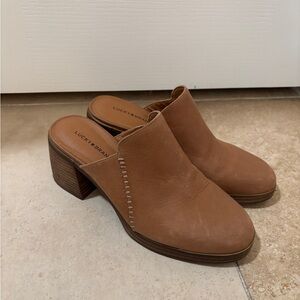 Lucky Brand Tan Suede Mules with Block Heel
